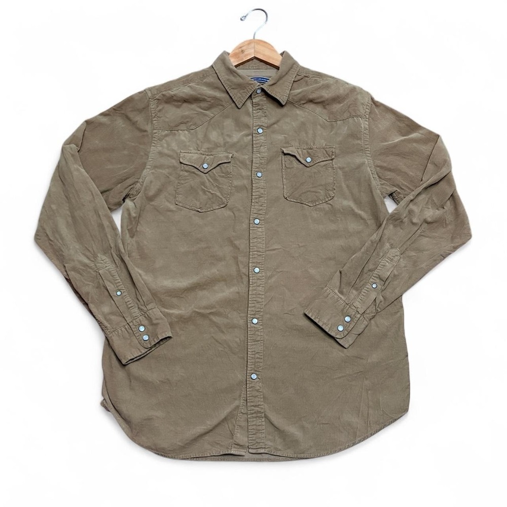 Old Navy Men LT Corduroy Shirt Tan Western Pearl Snap Grunge Cowboy Grandpacore